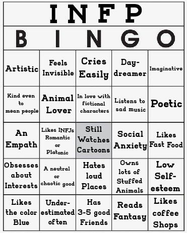 Infp Bingo, Infp Core Aesthetic, Infp Funny, Introvert Core, Mbti Bingo, Personality Bingo, Infp Functions, Infp Things, Infp Core