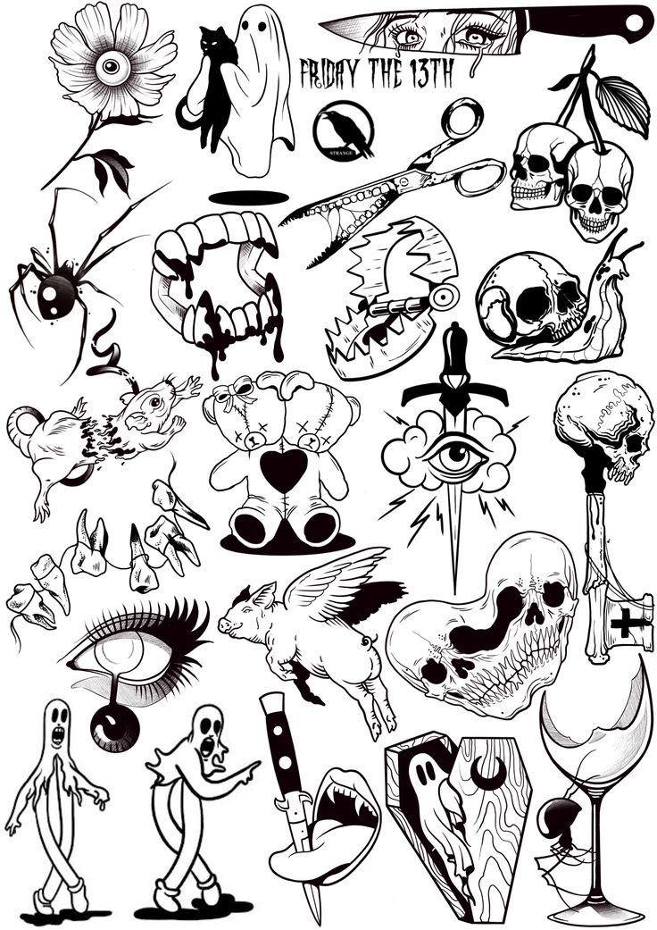 a bunch of cartoon characters with different faces and body parts in black and white ink