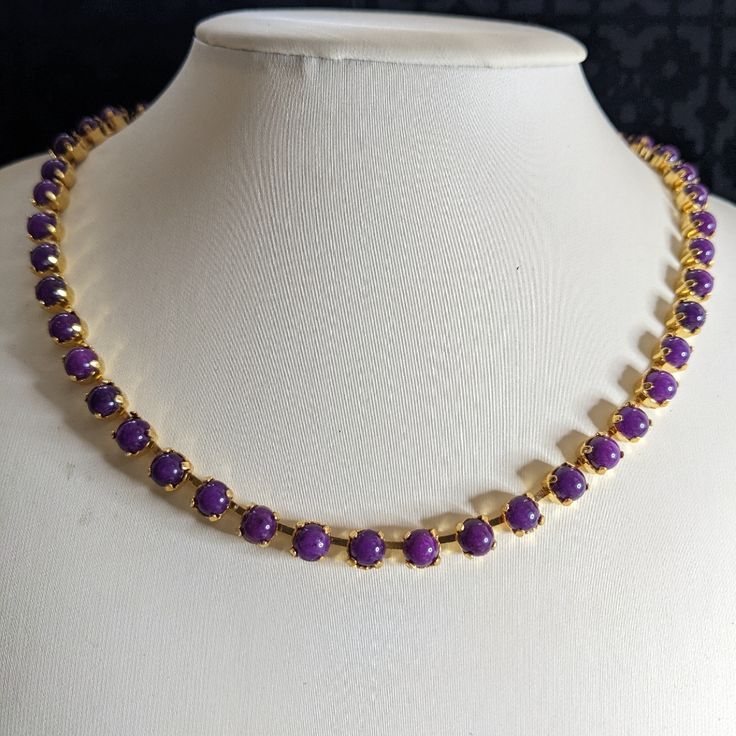 Listing Is For A 14k Gold Plate Necklace Featuring Natural Jade Stones Colored Purple. They Are True Jade Stones. It Is Not Bleached, Dyed, Nor Synthetic. The Stones Are Ethically Sourced In Malaysia. Each Stone Is 6mm. There Are 45 Stones Together. The Necklace Measured 19 Inches With Can Be Shortened To 2.5 Inches Less. Gold Plate Necklace, Church Outfit, Purple Jade, Plate Necklace, Jade Necklace, Jade Jewelry, Church Outfits, Natural Jade, Jade Stone