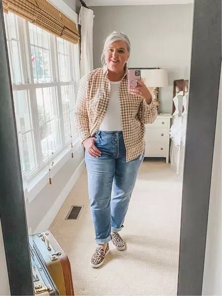 Cozy fall midsize outfit. Jeans - 18 (could size down) Shirt - XXL (could size up in arms) Tank - XXL #midsizedenim #midsizeoutfitinspiration #jcrewfactory #flannelforfall #LTKcurves #LTKunder100 Midsize Fall Outfits, Cozy Modern Farmhouse, Mid Size Outfits, Midsize Outfit, Figure Fashion, Midsize Outfits, Fall Outfit Inspiration, Natural Gray Hair, Full Figure Fashion