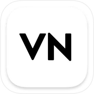 the vn logo is shown in black on a white square button with an arrow pointing up