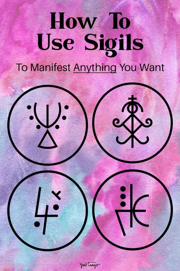 four symbols with the words, how to use signs to manifist anything you want