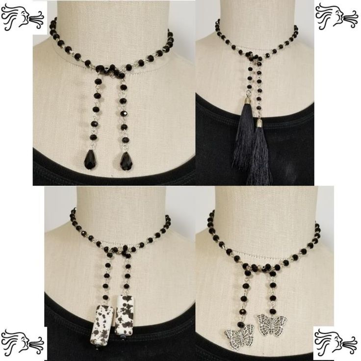 Black Crystal Chain Silver Links Choker Lariat Strands Necklace Length Ranges Between 22-25 Inches Choose With Different End Embellishments: 1. Charms 2. Crystal 3. Long Tassel 4. Stone Can Use Chain Strands Alone Or Pair With Chokers. Please See All The Chokers I Have In Other Listings. Can Be Worn Many Different Ways And Use Multiple Strands. Have Many Charm Choices. Please Request Different Charms If Interested. Adjustable Black Lariat Necklace, Black Adjustable Lariat Necklace, Trendy Black Choker With Adjustable Chain, Black Beaded Lariat Jewelry, Black Lariat Necklace With Black Beads, Black Lariat Necklace With Adjustable Chain As Gift, Black Beaded Chain Lariat Jewelry, Adjustable Black Lariat Necklace For Party, Black Dangle Clavicle Chain Jewelry