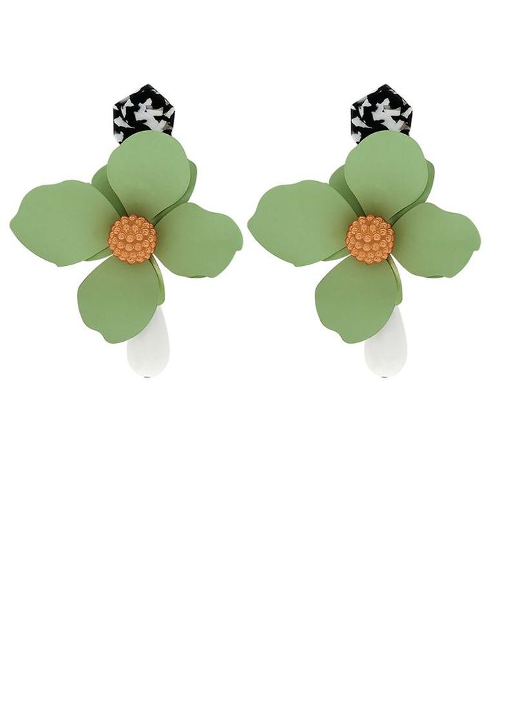 Brighten up any outfit with these playful Green Flower Drop Statement Earrings. Designed for women, these earrings feature a delicate flower drop and a sparkling water drop, making them the perfect statement piece for any occasion. Add some fun and flair to your wardrobe with these unique earrings. 4 1/2" (10.4cm) drop 1 1/4" (7.3cm) width Post back Alloy, plastic Women's earrings Item #460703 Summer Party 3d Flower Earrings, Spring 3d Flowers Dangle Earrings, Trendy Summer Flower Charm Earrings, Trendy Summer Flower Drop Earrings, Spring Trendy Teardrop Earrings, Chic Spring Flower Earrings For Pierced Ears, Trendy Teardrop Earrings For Spring, Trendy Flower Earrings, Trendy Flower Shaped Earrings