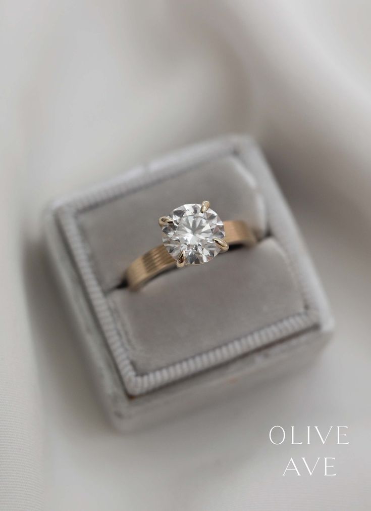 Otto | 14K Yellow Gold | 8mm Round Lab Diamond | #solitaire #engagementring #wedding Olive Avenue Jewelry, Solitaire Setting, Engraved Items, Jewelry Companies, Moissanite Rings, Perfect Ring, Gift Collections, High Quality Jewelry, Stone Settings