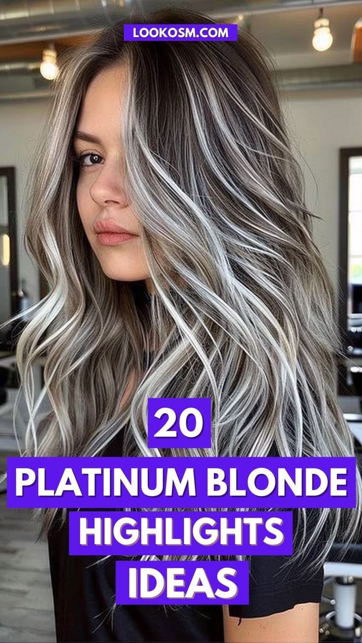 Glamour in Platinum: 20 Blonde Highlight Ideas You’ll Adore Dark Hair With Platinum Balayage, Reverse Ombre Grey Hair, Blond With Gray Highlights, Platinum Blonde Highlights On Dark Hair Brown Medium Lengths, Platinum Highlights With Money Piece, Light Brown Hair With Platinum Blonde Highlights, Platinum Face Framing Highlights, Highlights For Ash Blonde Hair, Blonde Highlights To Hide Grey Hair