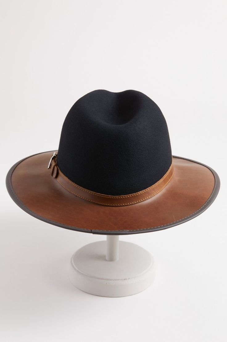 Summit Wool Felt and Leather Safari Hat | Overland Luxury Brown Travel Hat, Brown Six-panel Travel Hat, Western Style Black Fedora For Travel, Adventure Wide Brim Brown Hat, Brown Wide Brim Adventure Hat, Safari Hat, Handmade Hat, Wool Felt, Felt