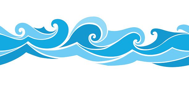 an ocean wave with blue water and white waves in the middle, on a white background