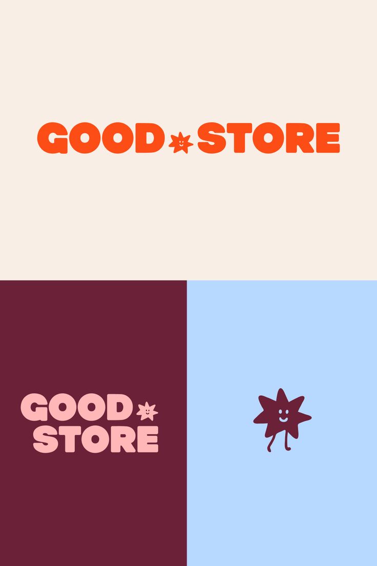 the logo for good store is shown in three different colors