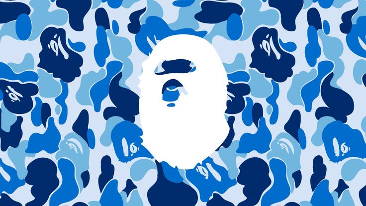 a bathing ape on a blue camouflage background