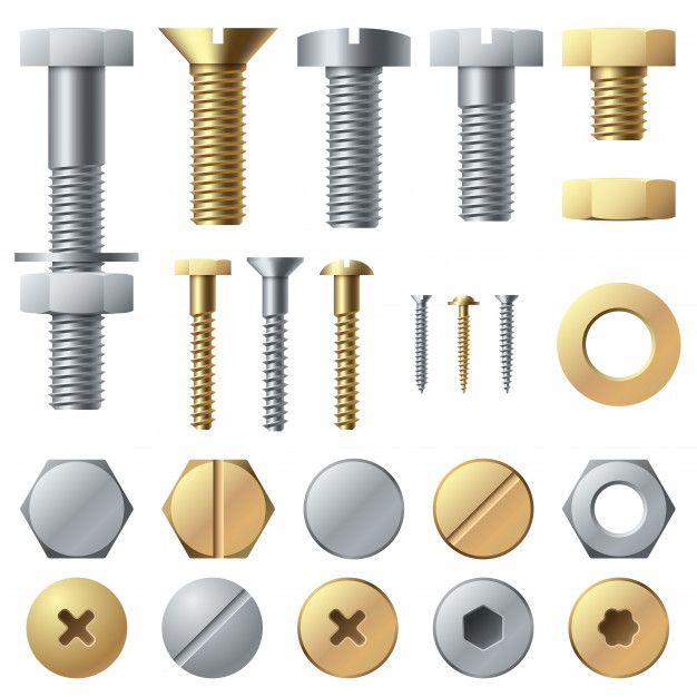 screws, nuts and washers on white background - miscellaneous objects / objects illustrations