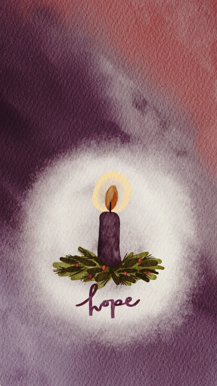 a painting of a candle with the word hope in it