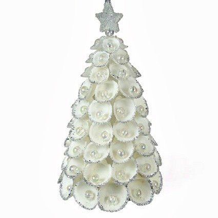 a white christmas tree ornament with pearls