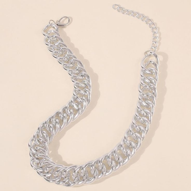 Length: 21-50cm Minimalist Chain Necklace With Chain Strap, Metal Curb Chain Jewelry, Metal Curb Chain Link Jewelry, Party Silver Chain Choker Necklace, Trendy Silver Chain Choker For Party, Silver Chain Link Necklace In Alloy, Trendy Silver Curb Chain Necklace, Trendy Alloy Chain Necklace, Trendy Silver Necklace With Curb Chain