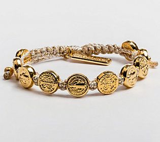 Beautiful blessings. My Saint My Hero Blessing of Joy bracelet is an inspired design to remind you of the joy that surrounds you through God's unconditional love. Benedictine cross medals in goldtone and silvertone adorn the hand-woven cord bracelet. From My Saint My Hero.