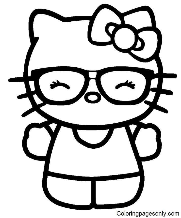 a hello kitty with glasses and a bow on it's head is shown in this coloring