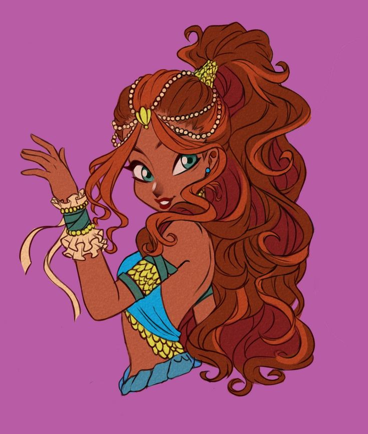 a drawing of a woman with long red hair wearing a tiara and holding a wand