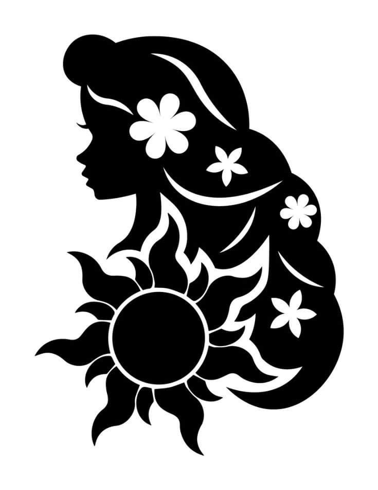 the silhouette of a woman with flowers in her hair