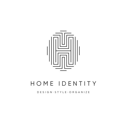 the logo for home identity design - style organization is shown in black on a white background