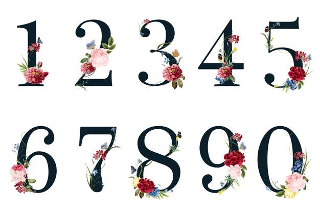 the letters and numbers are decorated with flowers in black, pink, red and white