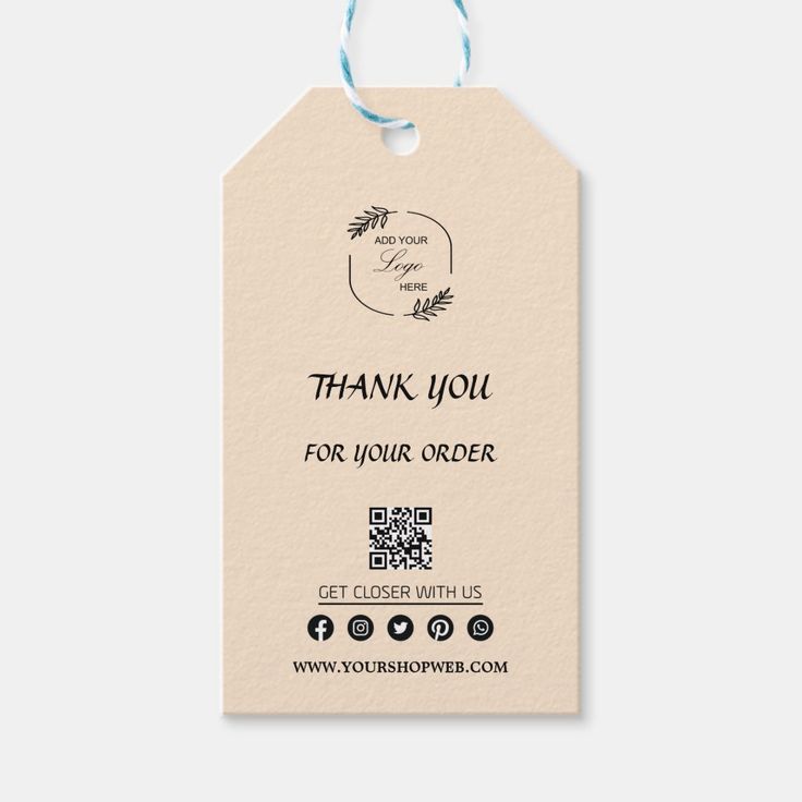 thank you for your order gift card with blue ribbon on the front and back side