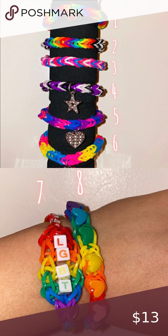 LGBTQ+ Bracelets Pride Flags Bracelets, Bisexual Bracelet, Homemade Loom, Rainbow Looms, Different Flags, Rainbow Loom Bracelets, Rainbow Loom, Loom Bracelets, Stuff I Need