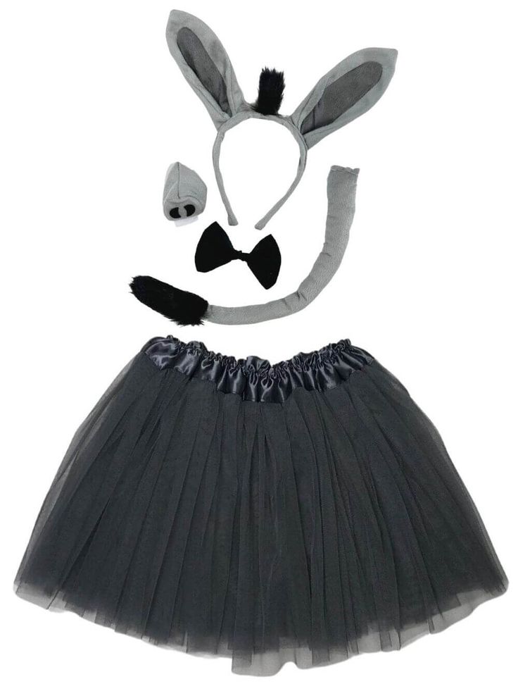 Gray Donkey Costume - Complete Kids Costume Set with Tutu and Accessories - Sydney So Sweet Donkey Diy Costume, Shrek Donkey Costume, Shrek Themed Birthday Party, Shrek Halloween, Donkey Costume, Halloween Tutu Costumes, Halloween Vacation, Gray Tutu, Shrek Costume