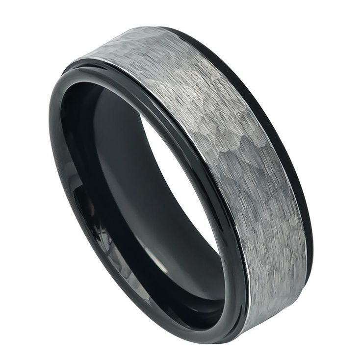 men's wedding band with black ceramic inlay and anodium inside the ring