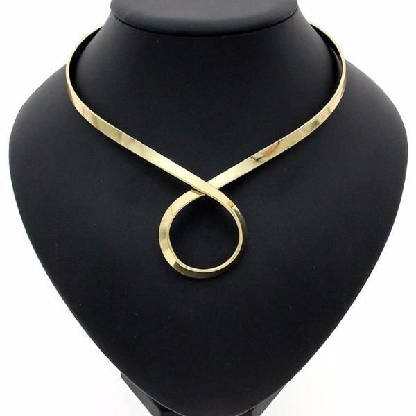 Golden Loop Torque Necklace Collar Necklace Gold, Necklace Collar, Formal Brass Clavicle Chain Jewelry, Modern Luxury Metal Necklaces, Elegant Party Necklaces Nickel Free, Elegant Party Necklace Nickel Free, Metal Collar Necklace, Formal Metal Choker With Clavicle Chain, Gold Alloy Necklaces For Party