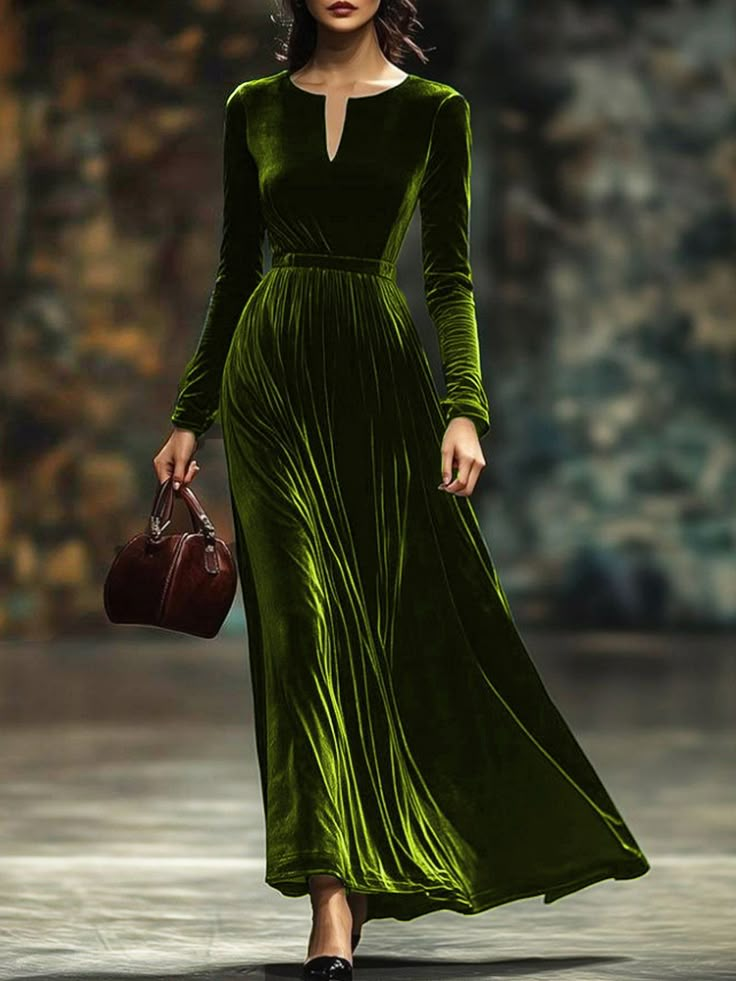 Elegant Velvet Plain V Neck Maxi Dress Jeans Gown, Girls Wedding Dresses, Vest Skirt, Velvet Cloth, Fancy Fashion, Regal Design, Green Velvet Dress, Velvet Clothes, Velvet Dresses