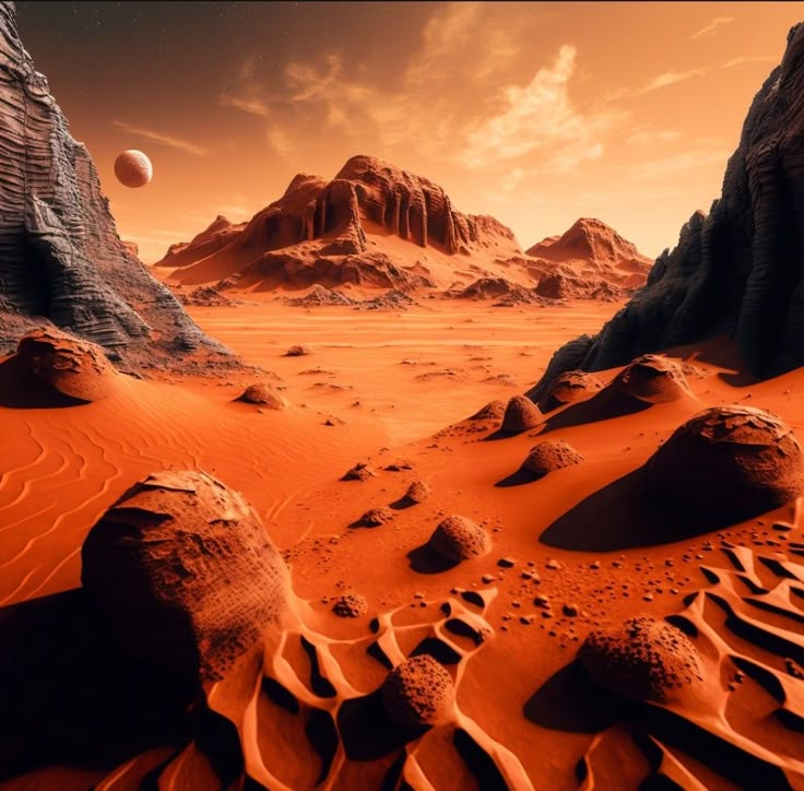 an alien landscape with rocks and sand