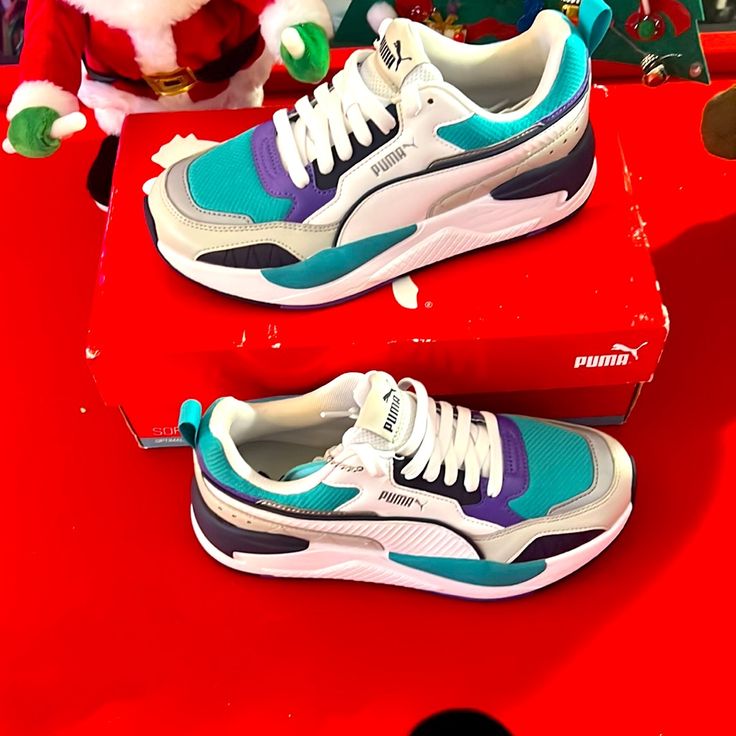 Never Worn Brand New Puma, Soft Foam Women’s Sneakers Size 6 White Laces, Purple, Teal Gray Colors, And White Sneaker Colors Purple Low-top Puma Sneakers, Purple Low-top Sneakers With Puma Logo, Casual Purple Sneakers With Puma Logo, Purple Casual Running Sneakers, Casual Purple Puma Sneakers, Casual Purple Running Sneakers, Casual Purple Sneakers For Running, Purple Puma Sneakers With Round Toe, Casual Purple Sneakers For Jogging