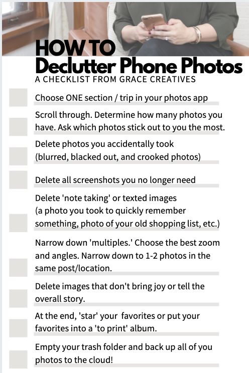 a person holding a cell phone in their hand with the text how to declutter phone photos