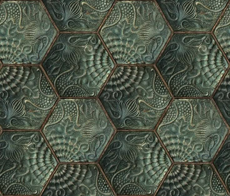 an abstract pattern made up of hexagonals and other things in green tones