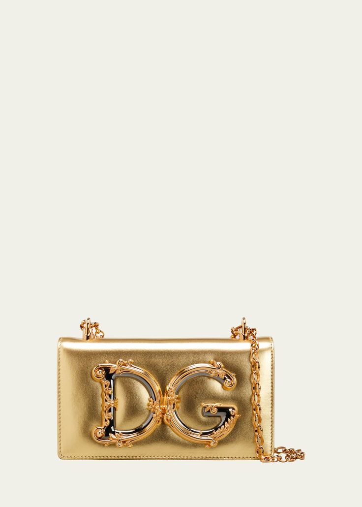 Dolce&Gabbana DG Girls Metallic Crossbody Bag Designer Crossbody Bag With Logo Plaque, Gold Crossbody Bag With Logo, Designer Rectangular Shoulder Bag With Metal Logo, Gold Logo Crossbody Bag, Luxury Clutch Bag With Logo Plaque, Luxury Evening Shoulder Bag With Logo Plaque, Rectangular Gold Shoulder Bag With Logo Plaque, Gold Shoulder Bag With Logo Hardware For Evening, High-end Gold Bag With Gold-tone Logo Plaque