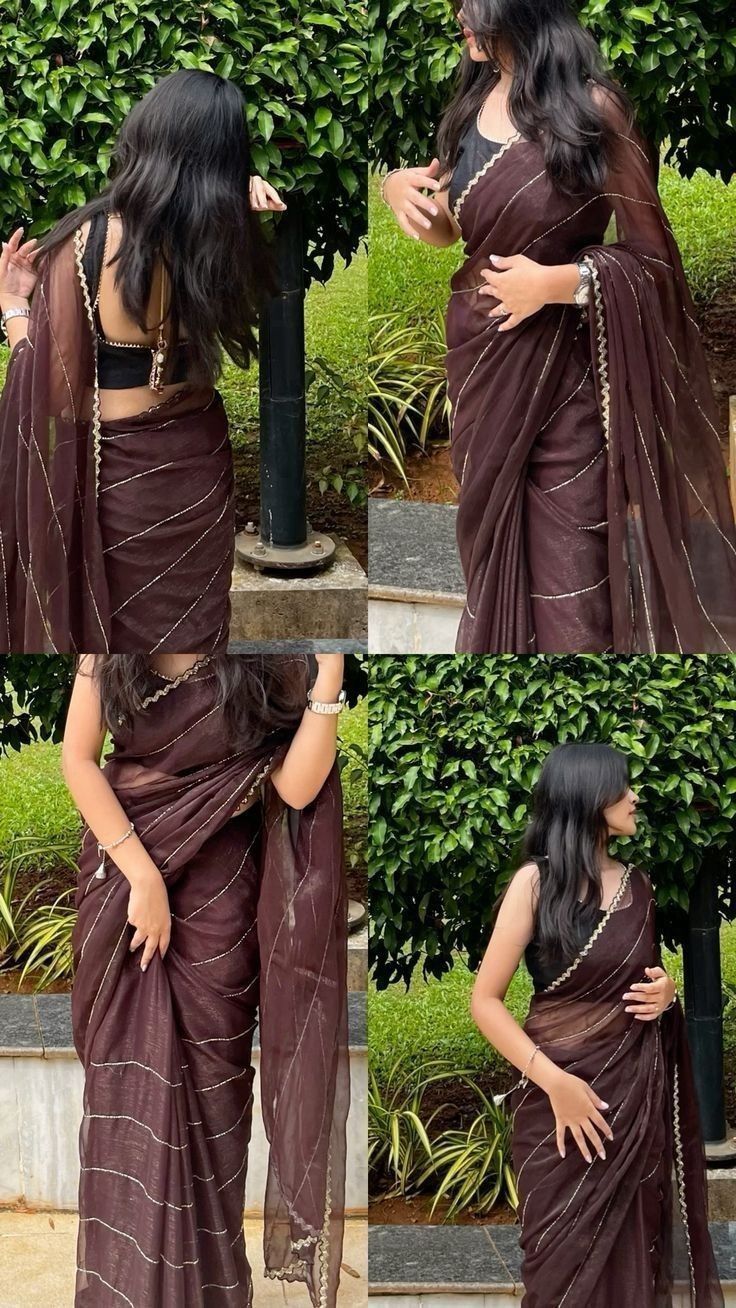 Brown Saree For Farewell, Farwell Idea Dress Saree, Fairwell Saree Ideas, Saree Story Ideas Instagram With Song, Poses In Saree For Instagram, Brown Saree Look, Saree Instagram Story, Saree Snap, Traditional Saree Poses