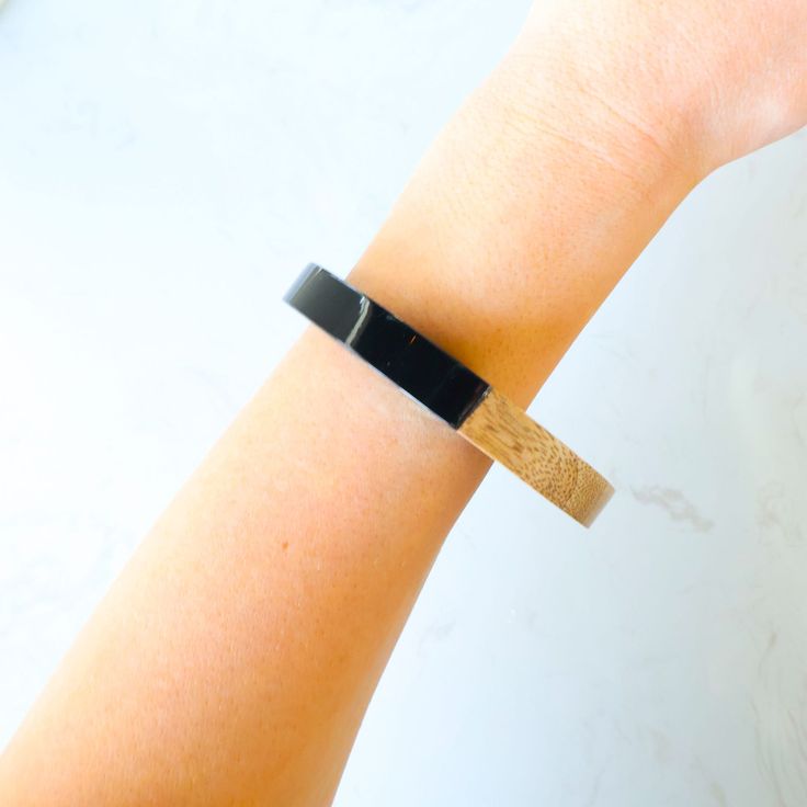 Wood and black contrast bangle bracelet Wood And Black, Bracelet Men, Long Crop Top, Shoes Booties, Bracelet Gift, Bangle Bracelet, Sales Gifts, Bracelets For Men, Pocket Pouch