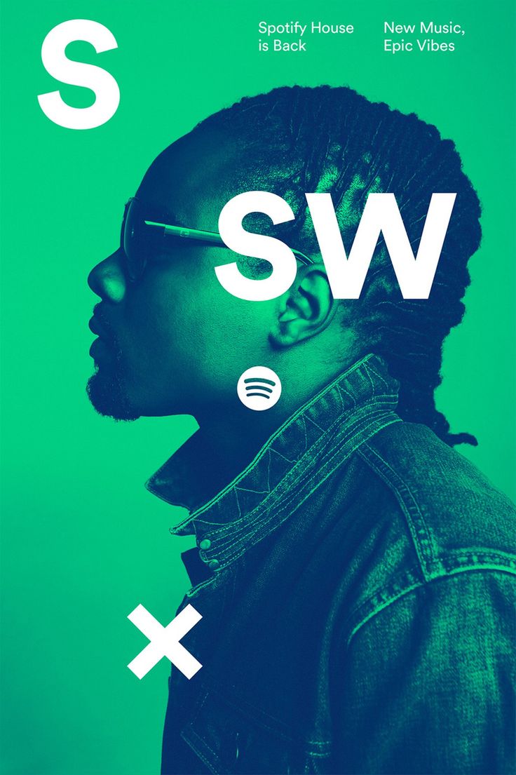 Spotify refresh design by COLLINS. SXSW Poster. Graphic Design Color Trends, Spotify Design, Design Color Trends, Spotify Playlist Cover, Text Poster, Duo Tone, Brand Refresh, Event Branding, Graphic Design Trends