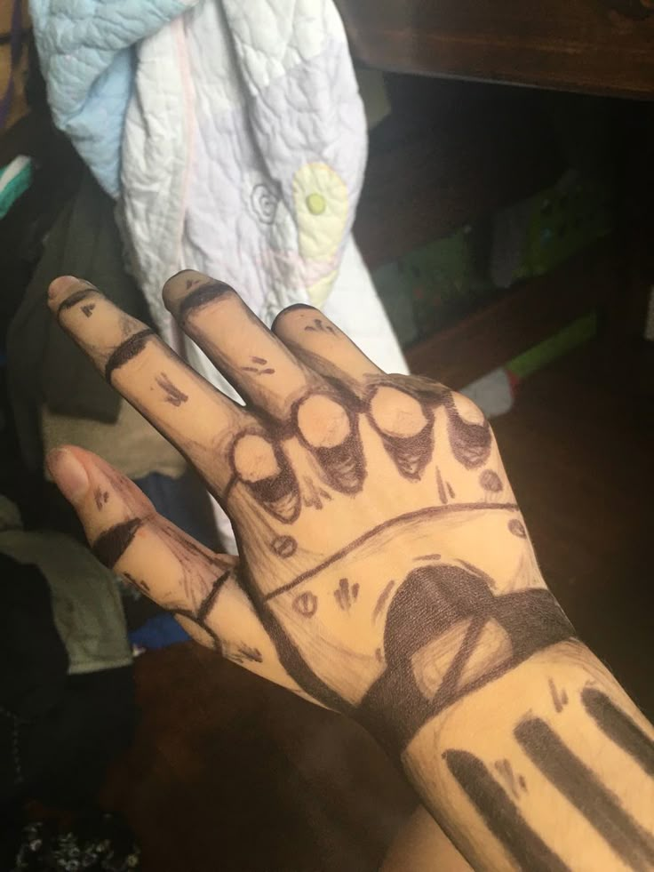 a person's hand with tattoos on it