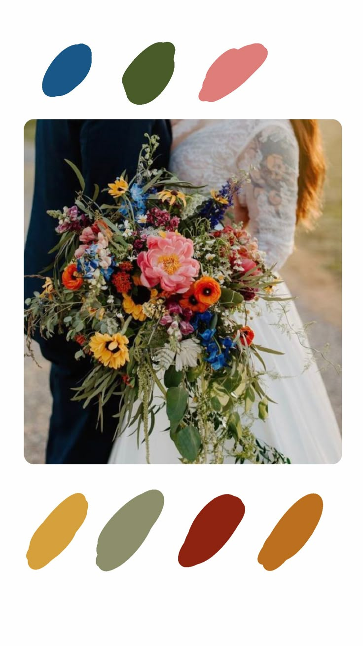 an image of a bride and groom holding their wedding bouquet