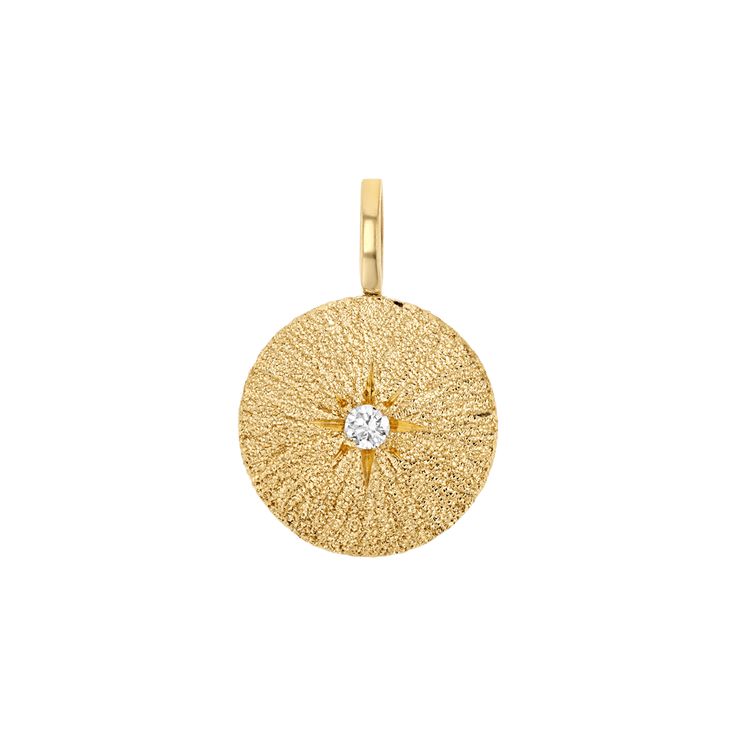 Introducing our Glimmer Birthstone Charm, an incredibly stylish combination of a classic birthstone and a modern disc charm. This 14k Textured Gold with an expertly set center stone, lends itself to the perfect piece to commemorate a special birth. Each stone is beautifully Star-set in the center. Wearing your birthsto Elegant Birthstone Round Disc Jewelry, Elegant Round Disc Birthstone Jewelry, Diamond Jewelry Round Disc For Gift, Modern Yellow Gold Round Disc Jewelry, Spiritual Necklace, Noble Lady, Cross Earrings Studs, Custom Name Necklace, Mini Heart