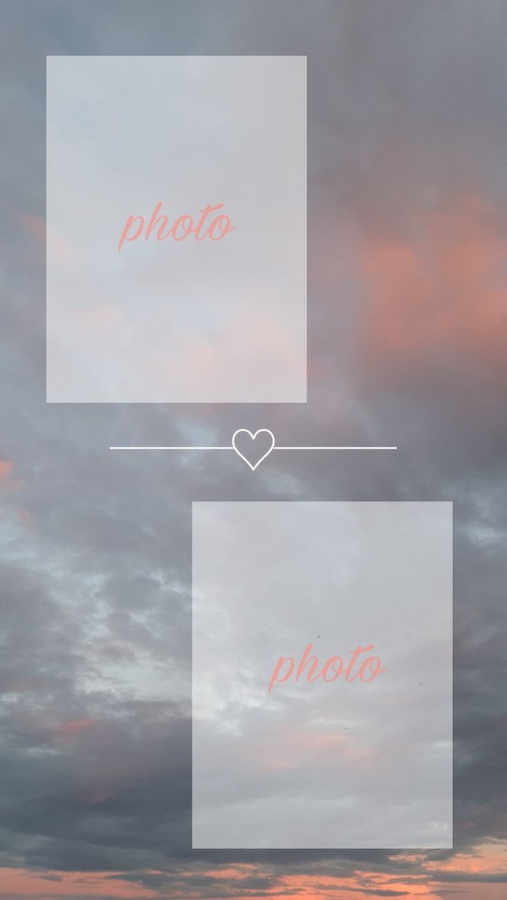 two square frames with the word photo on them in front of a cloudy sky at sunset