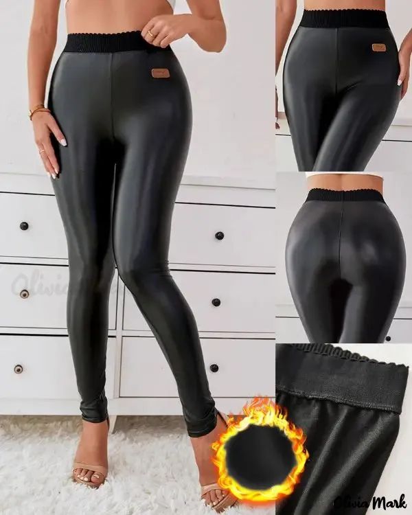 Olivia Mark - Leggings de cintura alta de piel de PU con forro polar Fleece Lined Leggings, Classic Style Outfits, Lined Leggings, Style Basics, Black Bottoms, Leather Leggings, Olivia Mark, Style Outfits, Black Leggings