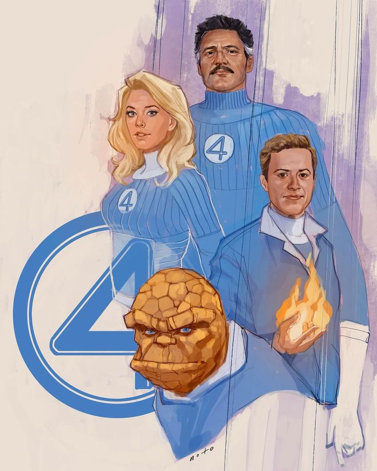 two people are standing next to each other in front of a sign that says fantastic four