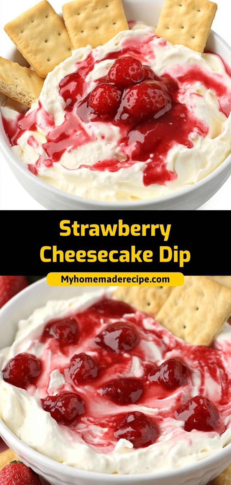 🍓 This creamy Strawberry Cheesecake Dip tastes just like your favorite cheesecake but in dippable form! Perfect for parties, quick desserts, or anytime sweet cravings. No baking required - just mix and serve. Ingredients: 16 oz cream cheese, softened 1 cup fresh strawberries 1/3 cup powdered sugar 1 tsp vanilla extract Cheesecake cravings? This 5-minute dip will fix that! 🍰✨ Powdered Sugar Desserts, Strawberry Cheesecake No Bake, Cheese Dip Recipes Easy, Cream Cheese Desserts Easy, Strawberry Cheesecake Dip, Graham Cracker Dessert, Cheesecake Dip Recipe, Cracker Dessert, Easy Strawberry Cheesecake