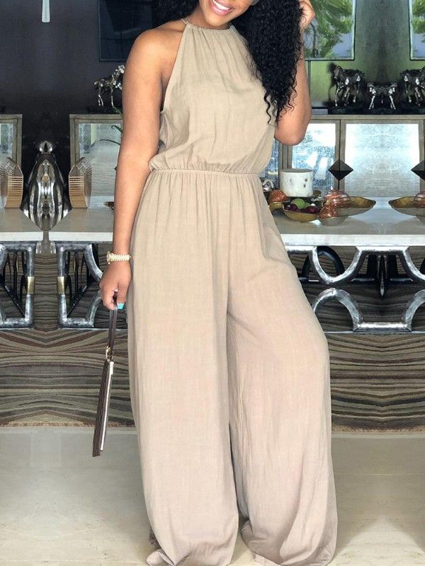 Halter Drawstring Wasit Wide Leg Jumpsuit Jumpsuit Work Outfit, White Jumpsuits For Women, Outfit Ideas Jumpsuit, Bodycon Jumpsuit Outfit, Summer Jumpsuits For Women, Women Jumpsuit Outfits, Jumpsuits For Women Summer, Jumpsuits For Women Classy, Casual Jumpsuits For Women