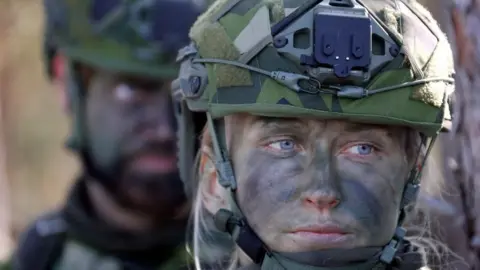 Swedish soldiers train during a Nato exercise in Latvia. Photo: 25 February 2025