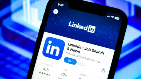 Linkedin app logo displayed on an iPhone.