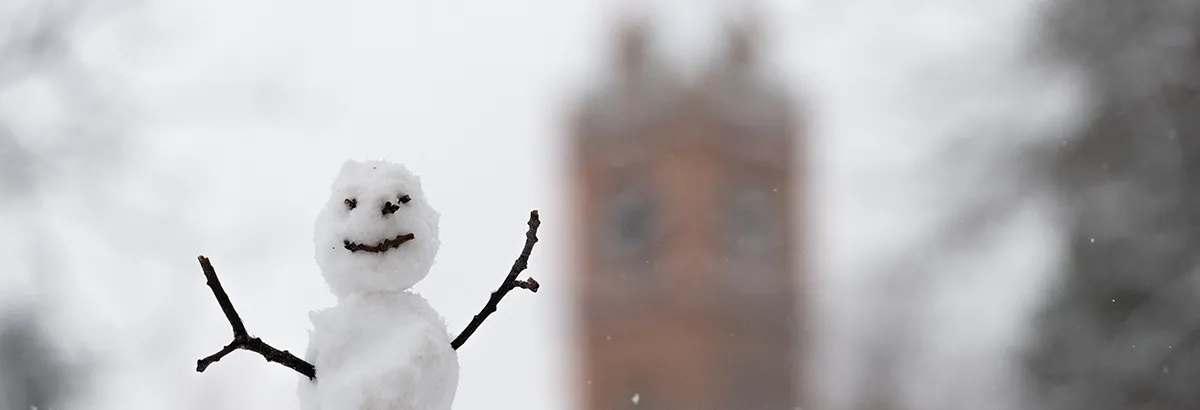 A snowman is built on the UM campus.