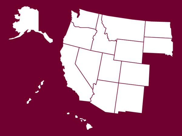 maroon and white colored map of the participating WUE states